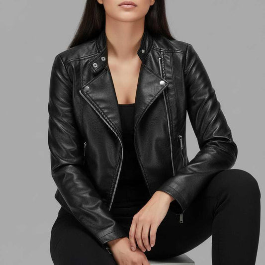 High Collar Leather Jacket Women | Stylish Women's Jacket