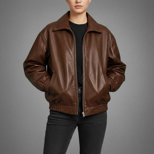 Oversized Leather Bomber Jacket | Women's Jacket