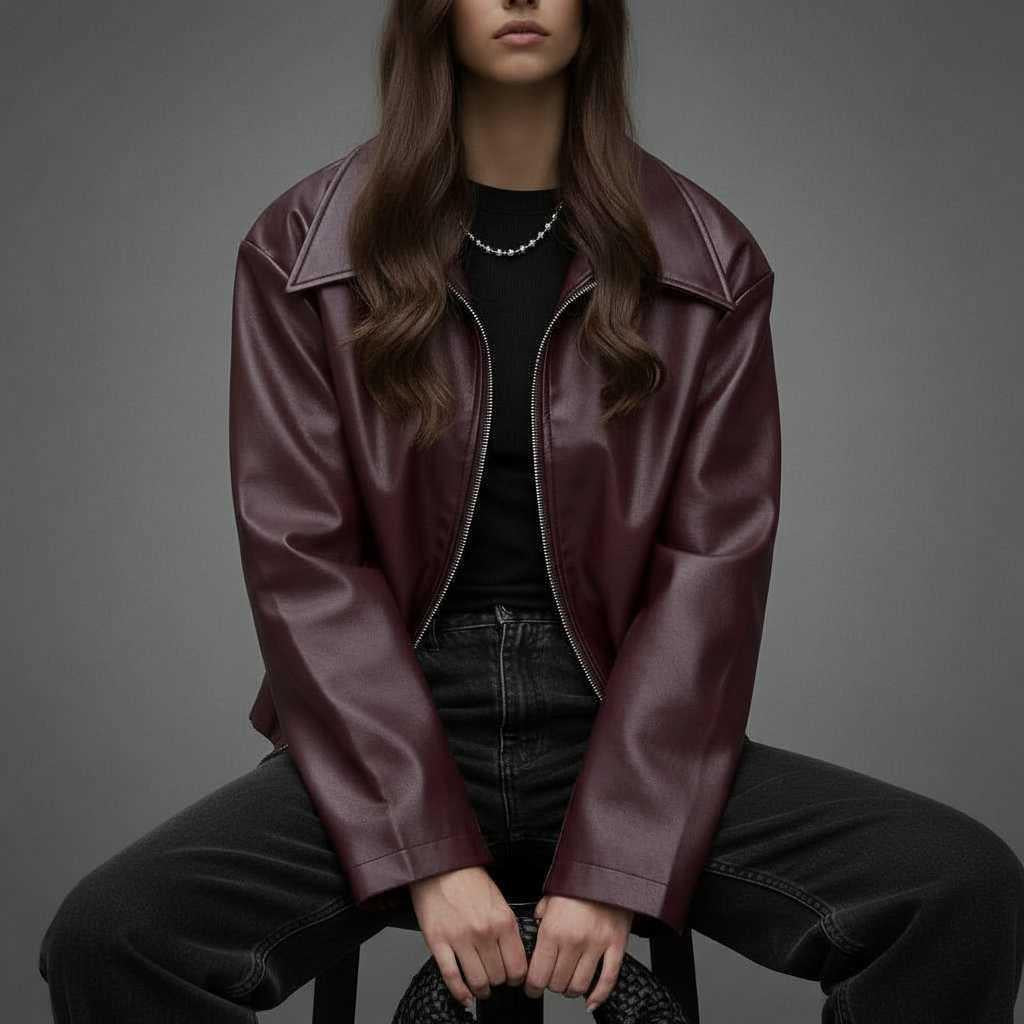 Women's Leather Jacket | Classic Zipper Front Design