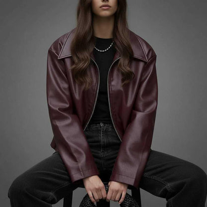 Women's Leather Jacket | Classic Zipper Front Design
