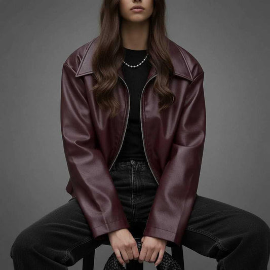 Women's Leather Jacket | Classic Zipper Front Design