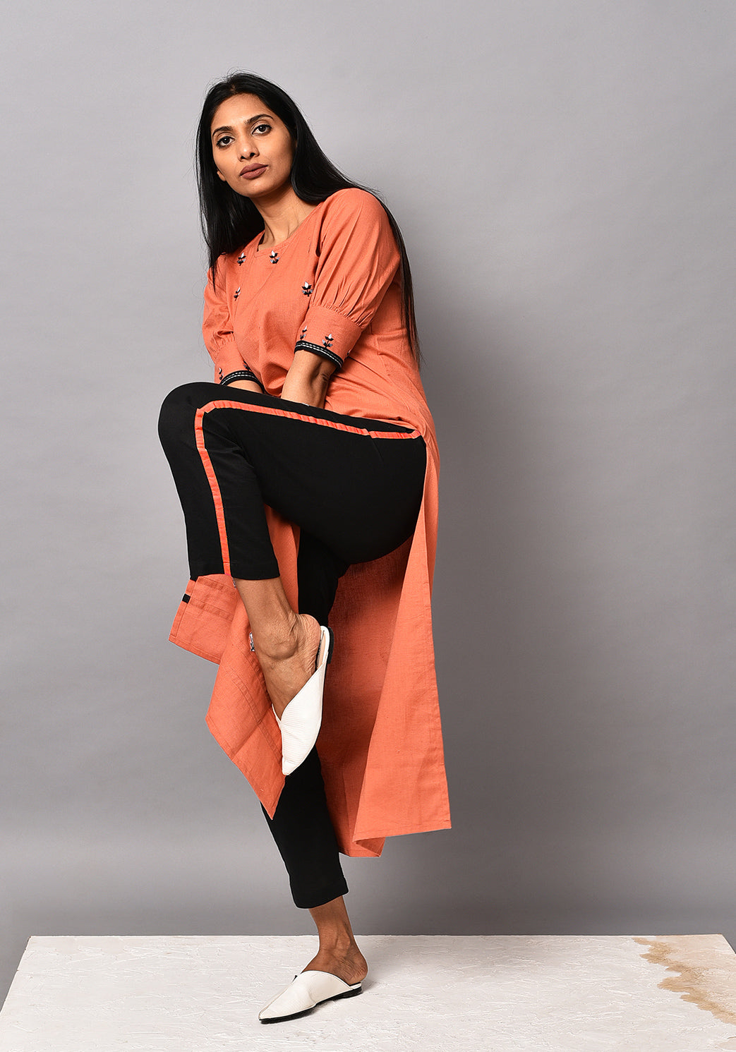 Black kurti clearance with orange leggings